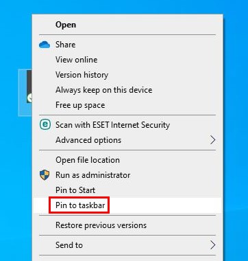 How to pin a shortcut to taskbar windows 10