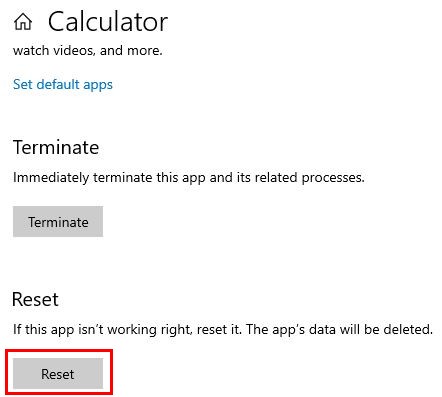 How to reset windows 10 calculator app
