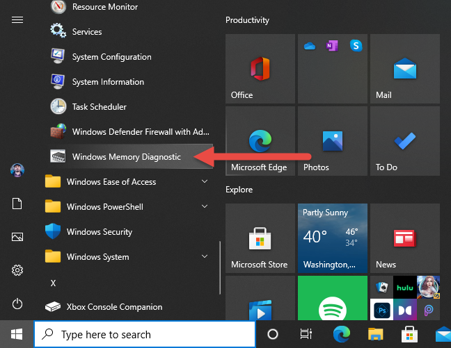 Windows 10'da aramayı kullanarak Windows Bellek Tanılama'yı başlatın