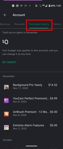 App History Google Play Purchase