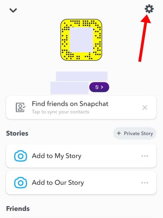 Dişli Simgesine dokunun - Snapchat İzinlerini Kontrol Edin