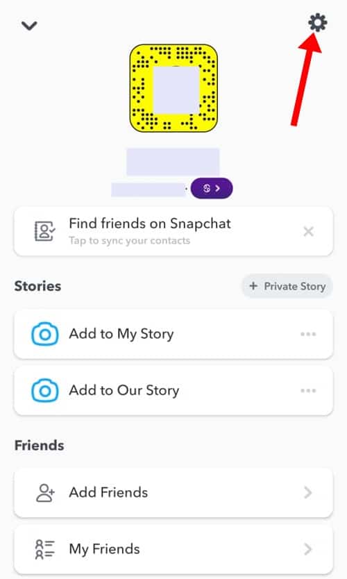 Dişli Simgesine dokunun - Hesabı Snapchat'tan Kaldır