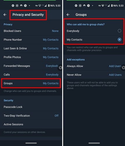 Telegram Group Security Settings