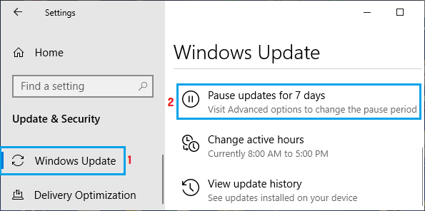 Windows Güncellemelerini 7 gün duraklatın